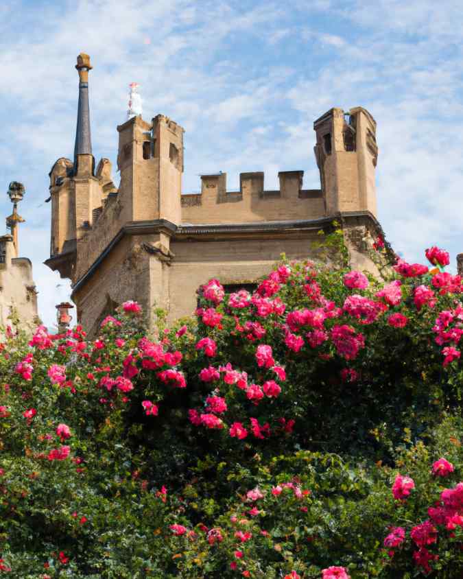 Dornenhecke als Märchensymbol: Dornröschen-Schloss umgeben von einer Dornenhecke